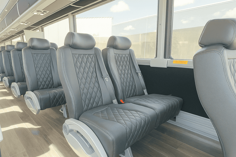 interior of Ogden Minibus Company charter bus